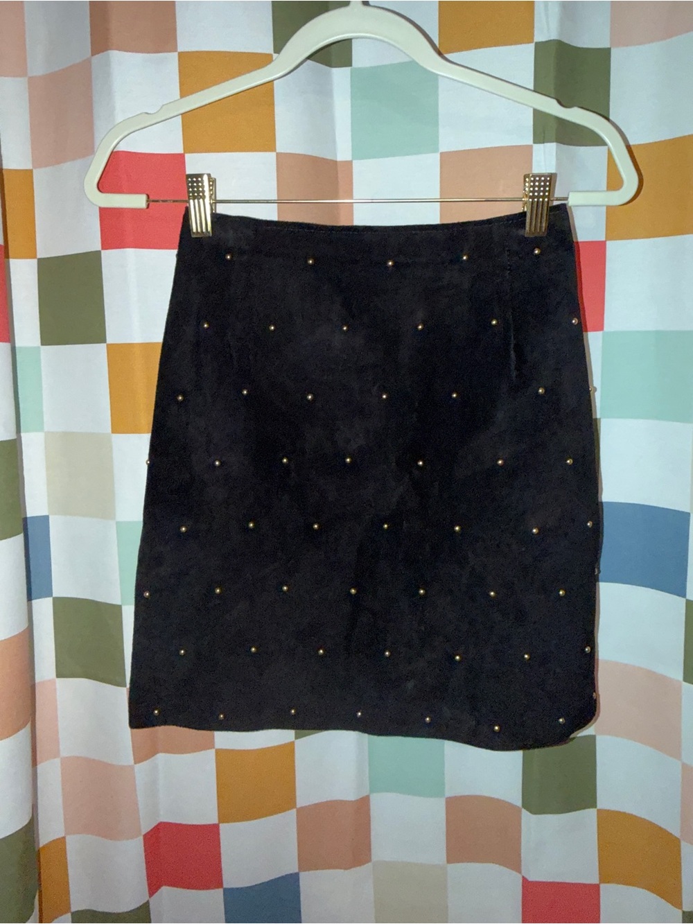 Firenze Genuine Black Suede Leather Studded Skirt